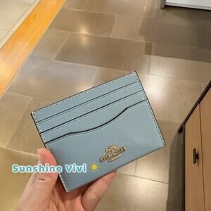 NWT Coach Slim Id Card Case Powder Blue CBL81 Shiny crinkle leather